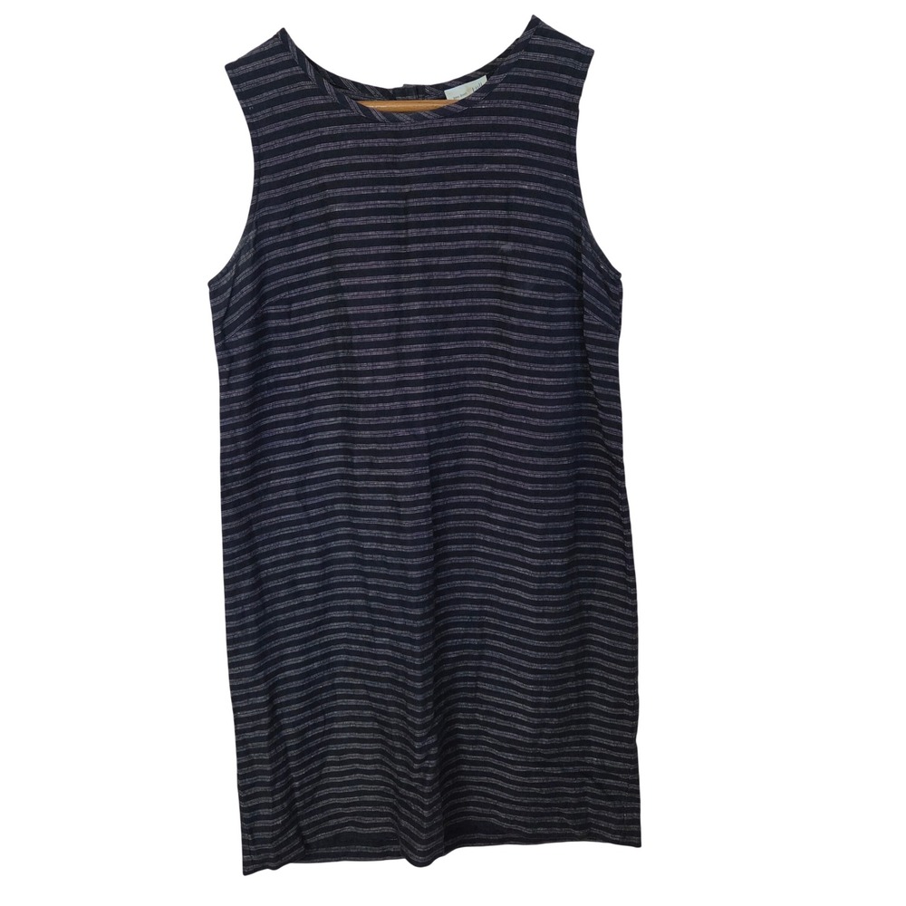 J. Jill Love Linen Striped Shift Dress Navy White XS Petite Sleeveless